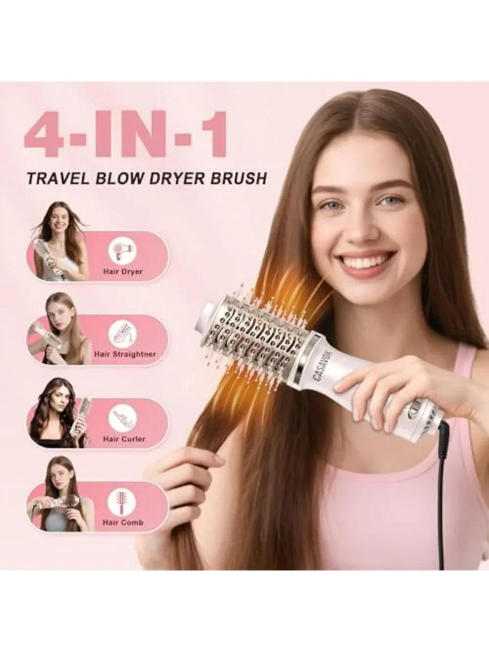 Compact Dual Voltage Travel Hair Dryer Brush - 110-240V Styling Tool